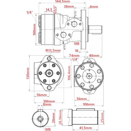 SILNIK HYDRAULICZNY 80 cm3 GR2 MOCOWANIE TULEJA 25 mm
